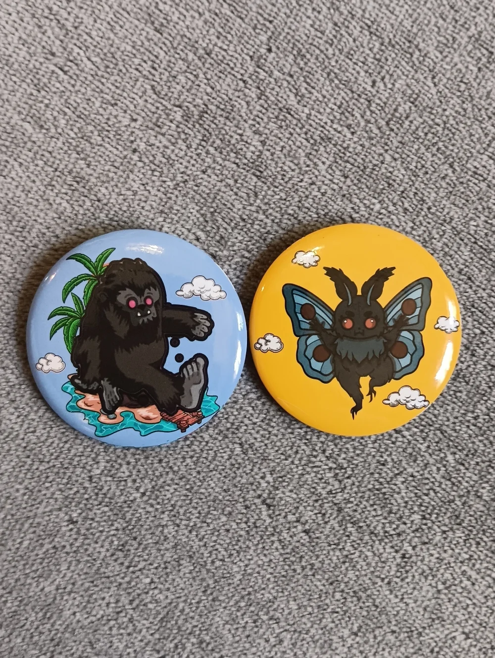Cute Cryptid Creature Kawaii Button, Backpack Pin Set, Bigfoot & MothMan Montser - Picture 2 of 5